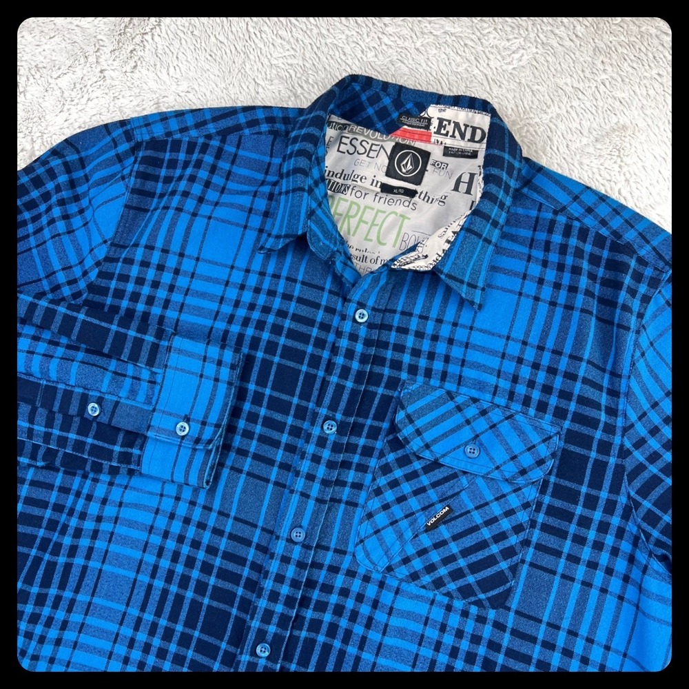 Volcom Long Sleeve Donner Flannel Shirt Men's XL Blue Black Plaid